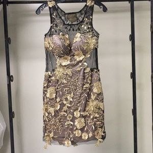 Gold and Black floral appliqué sleeveless gown